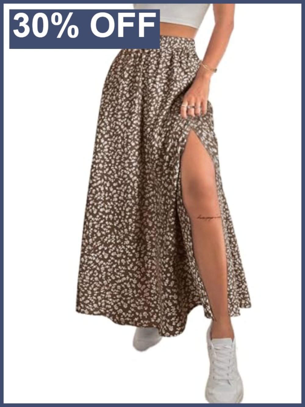 Boho Floral Slit Maxi Skirt High Waisted A-Line Long Flowy Summer